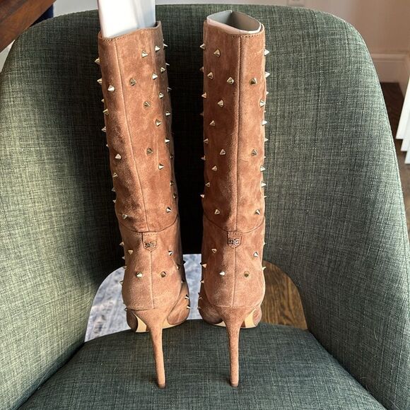 Sam Edelman Brown Studded Waylyn Tall Boots tan suede women’s pointy toe 7.5 NWT - Picture 10 of 16